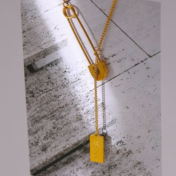 New 18K Gold Plated Paper Clip Love Toggle Chain Necklace - Picture 4 of 6